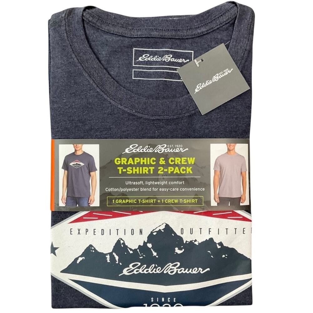 Eddie Bauer Men's T-Shirts Set Dark Blue Light Gray 2 Pack NWT - Picture 2 of 5